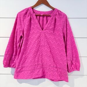 Trina Turk Pink Chevron Textured Tunic Top Womens M Cotton Boho Resort Summer